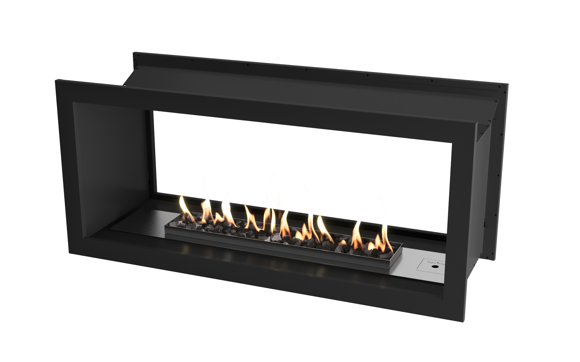 Signi Fires 1350 Double Sided Gas Wallbox Black with 1200 Black Dropin