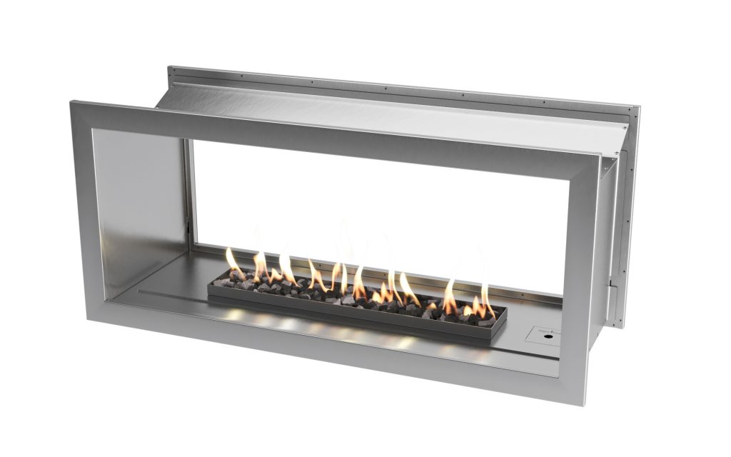 Signi Fires 1350 Double Sided Gas Wallbox S/Steel with 1200 S/Steel Dropin Burner with S/Steel